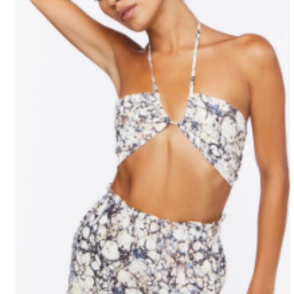 Forever 21 Satin Halter and Pant Set Marble print *Worn n Sitting in Bars w Cake - Picture 3 of 16